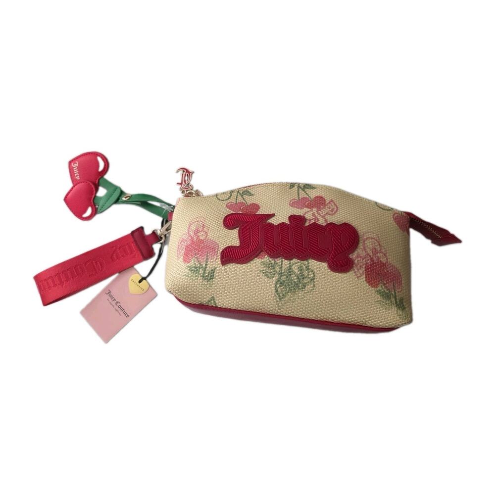 Juicy Couture Juicy Paradise Natural Multi Medium Pouch Wristlet + Bag Charm NWT